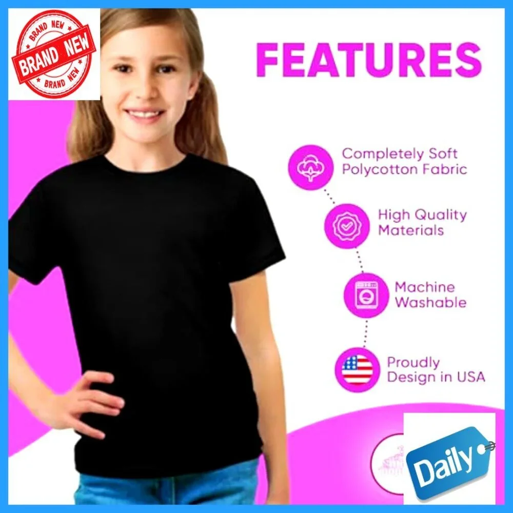Girls' 8-Pack Polycotton Short Sleeve Crew Neck T-Shirts, Regular Fit